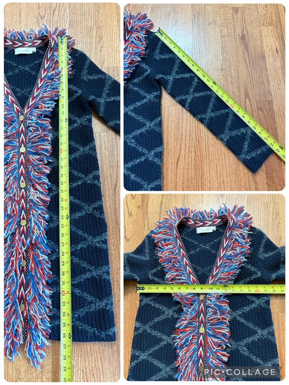 Tory Burch Tweed Trim Long Cardigan in Tory Navy Size XS